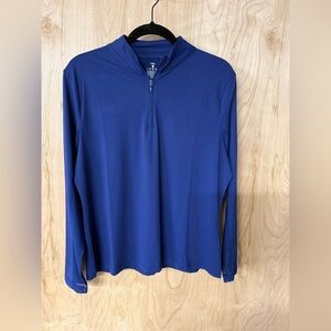 Oleu Woman’s 3/4 Zip Long Sleeve Pull Over Active Wear Shirt Large Blue